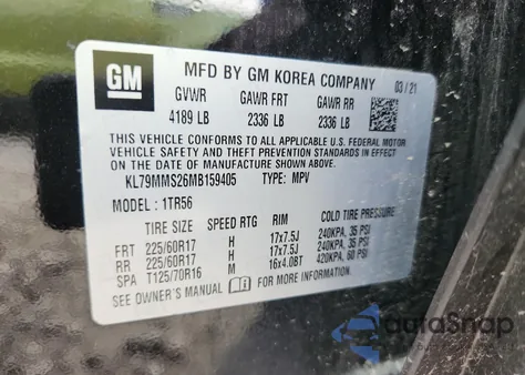 2021 Chevrolet Trailblazer Ls from USA, damaged, VIN KL79MMS26MB159405